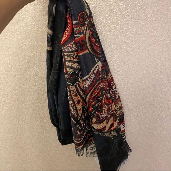 Black colorful metallic thread semi sheer lightweight scarf silky wrap pashmina - Picture 4 of 9